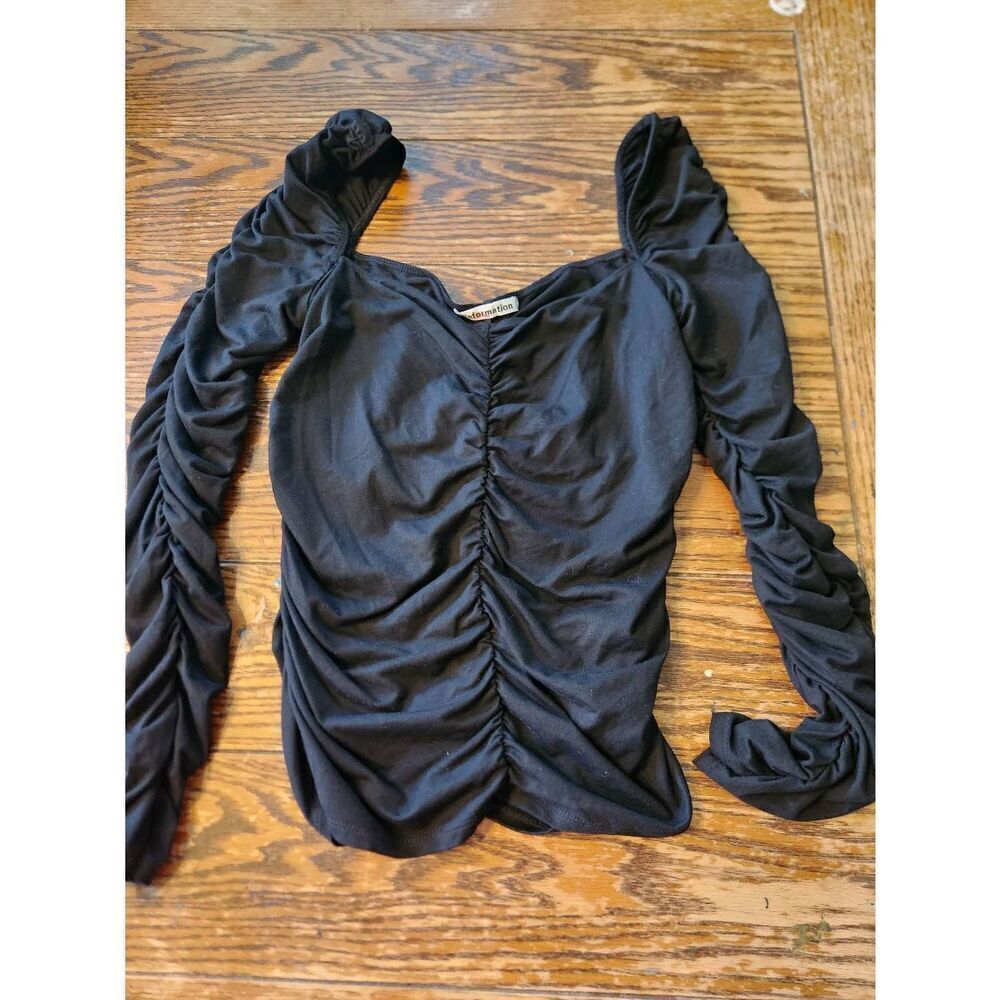 Reformation Esra Queen Anne Neck Knit Top Black Size XL